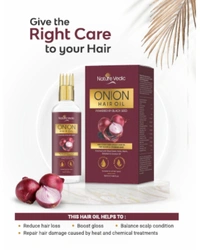 Nature Vedic Onion Hair Oil for Silkier & Stronger Hair Enriched with Black Seed, Amla, Neem, Shikakai and Coconut Oil - 100 ml